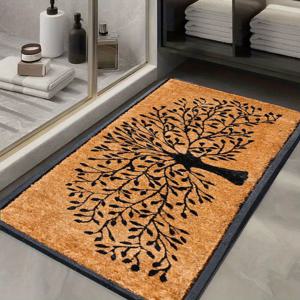 TEMU 1개 검정 생명의 나무 고무 미끄럼 방지 현관 매트, 흡수성, 세탁 가능, 실외, 욕실, 가정, 캠핑용 장식 러그