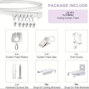 TEMU 화이트/블랙 허리케인 등급 구부릴 수 있는 커튼 트랙, 돔/베이 창문 완벽한 매듭, 2/3/4/5/6M (6.6/9.8/13.12/16.4/20Ft) 내한성 엔지니어링 플라스틱, 천장 및 벽 듀얼 모드 설치 (미끄럼 방지 트롤리 시스템 포함)