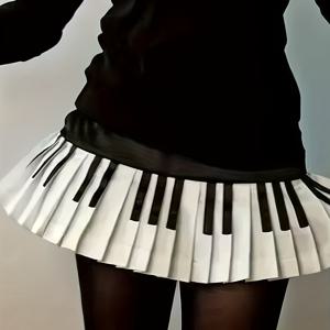 TEMU 여성 Y2K 스타일 플리츠 스커트 - 시크한 봄/여름 디자인, 블랙 앤 화이트 하프 스커트, 유니크한 패치워크, 캐주얼부터 포멀 의상까지, 캐주얼 복장|스커트|플리츠 텍스처