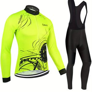 TEMU 남성용 아웃도어 봄/가을 긴팔 사이클링 의류 세트, 로드 바이크, 자전거, 속건성 원단, 사이클링 하네스, 긴 바지, 장비 의류