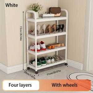 TEMU 2/3/4단 화이트 롤링 멀티 레이어 신발장 - 공간 절약형 홈, 욕실 슬리퍼 보관대, 침실 신발 정리대, 현관용 현대적 심플 스타일 신발 수납함 - 폭 20.07인치
