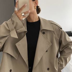 TEMU 여성용 봄/가을 단색 심플 루즈 캐주얼 숏 롱 슬리브 트렌치 코트