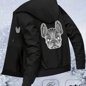 TEMU 남성 트렌디 가을/겨울 후드 자켓 - 프렌치 불독 프린트, 스탠드 칼라 비즈니스 자켓, 다용도 탑, 후드 아우터웨어