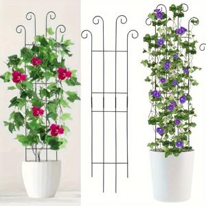 TEMU 2개 세트 32인치 웨이브 디자인 블랙 메탈 식물 격자망 - 덩굴식물, 고수선초, 꽃, 실내화초용 실내/실외용 튼튼한 금속 정원 장식, 우아한 장식 디자인의 내구성 있는 덩굴 지지대, 덩굴식물용 정원 격자망, 견고한 구조