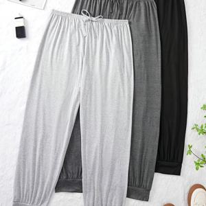 TEMU 여성용 단색 파자마 3종 세트 - 사계절 실내복, 라이트 그레이/다크 그레이/블랙, 신축성 있는 허리밴드, 부드러운 원단, 집, 외출, 여가를 위한 편안한 바지