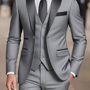 TEMU 남성용 정장 세트 3pcs , 조끼, 바지 포함, 신랑 친구 비즈니스룩, 패셔너블하고 우아함, 고품질 신사, 결혼식, 비즈니스, 파티에 적합