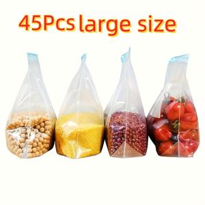 TEMU 45개 재사용 가능한 냉동백 & 보관백 - 과일, 채소, 곡물, 고기용 밀폐 투명 플라스틱 식품 보관백 | 누수 방지, 공간 절약형 디자인, 주방 정리 필수품, 신선한 농산물 보관용