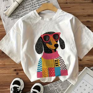 TEMU 여성용 캐주얼 반팔 라운드넥 티셔츠 - 팝아트 프린트, 핑크 & 멀티컬러 , 세탁기 사용 가능 여름 봄 상의, 강아지 패턴 티, 사계절 편안한 핏