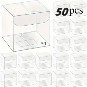 TEMU 50/100개 투명 플라스틱 선물 상자 - 내구성 PVC 소재, 웨딩, 파티, 마카롱에 적합 - 스타일리시하고 오래가는 파티 장식, 웨딩 선물 상자, 선물 포장 보관, 선물 랩 보관용