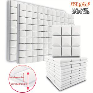 TEMU 고밀도 방음 폼 패널 24개, 30x30x5cm, 고탄성 음향 폼, 게임룸, 홈시어터, 사무실용 | 양면 접착 점착식 빠른 설치, 화이트 흡음, 사무실 방음 패널, 스튜디오 방음, 모던한 디자인, 내구성 강화