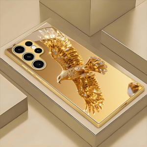TEMU 럭셔리 컬러 황금 독수리 패턴 유리 골든 휴대폰 케이스, 삼성 갤럭시 S26/S25/S25 플러스/S25 울트라/S24/S24 FE/S24 플러스/S24 울트라/S23/S23 FE/S23+/S23 울트라/S22/S22+/S22 울트라/S20/S21 FE/S21+/S21 울트라 5G 호환, , 스타일리시, 귀여운, 다용도, 트렌디, 남녀공용