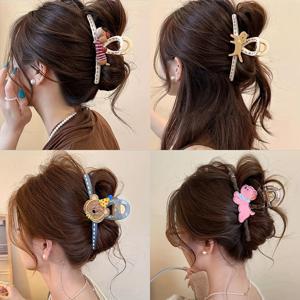 TEMU 여성 헤어스타일용 귀여운 동물 헤어 클립 4개 세트 (줄무늬 물고기 디자인)