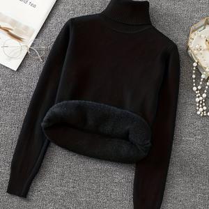 TEMU 여성용 가을/겨울 터틀넥 스웨터, 두꺼운 기모 안감, 몸매 보정, 따뜻한 상의