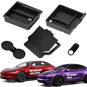 TEMU ATSL CAR 테슬라 모델 3 /모델 Y 주니퍼 2024-2026년형용 차량용 센터 콘솔 팔걸이 상자 실리콘 내부 수납함 5개 세트, 센터 콘솔 효율적인 정리