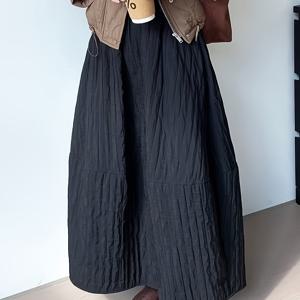 TEMU 여성용 방향성 예술적인 퀼팅 안감 보온 A라인 우산 스커트, 가을/겨울 미디 기장 스커트