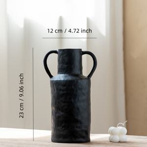 TEMU 빈티지 감성의 듀얼 컬러 텍스처 & 듀얼 핸들 세라믹 화병 - 실린더형 장식용 화병, 드라이 플라워, 에센셜 오일 디스플레이, 선반 장식용, 배터리 불필요