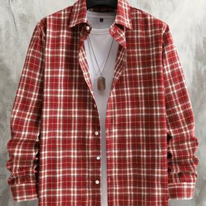 TEMU 남성용 긴팔 체크 캐주얼 셔츠