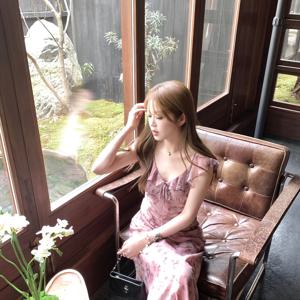 TEMU 다옴린 레트로 나비 프린트 러플 원피스 여름 여학생 스타일리시 허리 무릎 길이 스커트