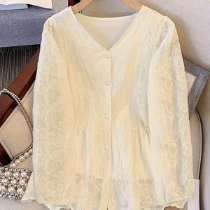 TEMU 여성용 우아한 긴소매 탑, 레이스 자수 디자인, 독특한 니치 스타일, 데일리 아웃팅, 출퇴근, 홈웨어, 캐주얼, 모임, 오피스, 휴가 및 우아한 웨어에 완벽