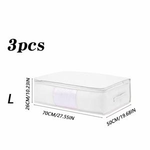 TEMU 베개 및 옷을 위한 흰색 패브릭 수납 가방 3개 세트, 대용량 면 퀼트 가방, 옷을 위한 두꺼운 옥스포드 천 포장 가방, 침실 옷, 바지, 면 담요 및 베개, 침대 밑 수납에 적합