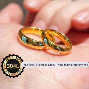 TEMU 여성용 스타일리시 18K 금도금 반지 1개, 304L 스테인리스 스틸 재질, 저자극성 4mm 부드러운 웨딩 밴드 - 착용 용이, 연인 약속 선물 주얼리