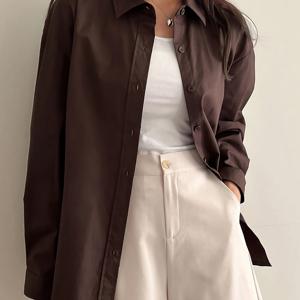 TEMU 여성 솔리드 컬러 버튼업 루즈핏 셔츠, 긴소매 탑, 봄, 가을, 겨울에 적합