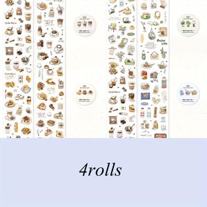 TEMU 4롤 팩 - 6cm X 200cm / 미니 라이트 라이프 와시지 재질 커피, 쇼핑, 빈티지, 단어 수, 패턴, 풍경 저널 장식용 루프 스티커. 크리에이티브 노트북, 컵, 봉투 장식 스티커, 저널 텍스트용으로 적합 - 불렛 저널 배경, DIY 휴대폰, 축하 카드, 팬, 컵, 액자 장식, 저널, 테이프용 - 창의력에 완벽
