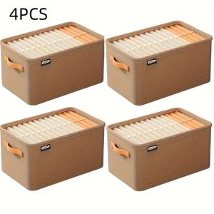 TEMU 스타일 손잡이 있는 패브릭 보관 바구니 4개, 쌓을 수 있는 다목적 정리함 (옷, 장난감용), 튼튼한 두꺼운 프레임, 공간절약형 디자인, 홈, 기숙사, 옷장, 선반용 바구니