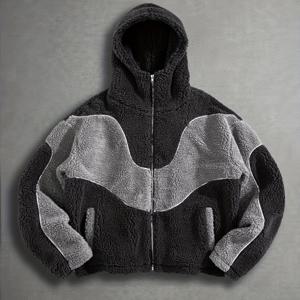 TEMU 남성용 트렌디한 다크 그레이 라이트 그레이 대비 후드 지퍼업 플러시 자켓, 더블 포켓, 두꺼운 따뜻하고 부드러운 소재로 일상 외출, 출퇴근, 캐주얼 웨어, 모임에 적합한 신상 가을 겨울 긴팔 플러시 자켓