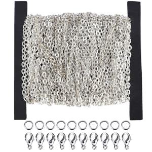 TEMU 1롤 (DIY 주얼리 만들기용) 스테인리스 스틸 케이블 체인 /9.8ft + 랍스터 클립 20개 & 점프 링 50개 - 헤비듀티 목걸이 만들기 재료, 비즈 & 참 호환 가능 DIY 주얼리 체인