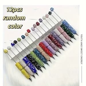 TEMU 12개 랜덤 컬러 크리에이티브 풀 AB DIY 비즈 펜 크리에이티브 디자인 젤펜 수제 장식 글리터 필기구 문구 선물