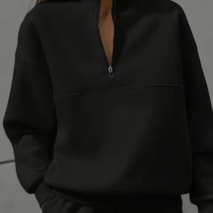 TEMU 가을/겨울 신상 패션 여성 캐주얼 다용도 단색 라운드넥 지퍼업 스웨트셔츠