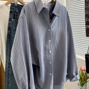 TEMU 가을 신상 세로 긴팔 셔츠 여성 아우터웨어 봄 가을 캐주얼 루즈 칼라 셔츠 재킷