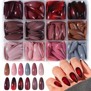 TEMU 288개 알몽고 모양 레드 옴브레 인조 손톱 세트. 풀 커버리지 솔리드 컬러 네일 팁 12가지 혼합 색상으로 구성되어 있습니다. 이 프레스온 네일은 반짝이는 아크릴로 제작되어 여성, 네일 매니아, 파티객에게 완벽한 선물입니다.