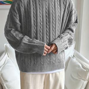 TEMU OBM 가을/겨울 남성 스웨터, 신상 스타일, 루즈핏, 단색, 라운드넥, 트렌디하고 스타일리시한 디자인, 가을/겨울에 완벽, 패셔너블하고 활용도 높은 긴팔 풀오버