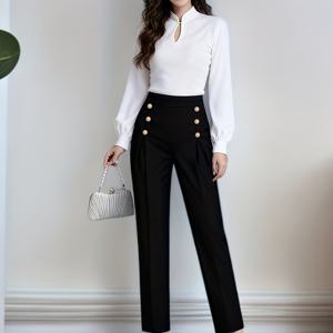 TEMU 2025년 신상 여성 캐주얼 바지 봄/가을 고품질 웨스턴 바지 여성 드레이핑 플레어 팬츠 하이웨이스트 중년 슬림핏 롱 트라우저