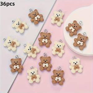 TEMU 36개/16개 신상 고품질 패션 레진 갈색과 흰색 곰 리본 DIY 펜던트, 귀걸이, 팔찌, 폰참, 목걸이 펜던트, 가방참에 적합. 친구와 가족을 위한 완벽한 소형 선물. 크리스마스