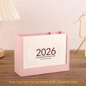 TEMU 2026 다기능 창의적인 탁상용 책상 달력 홀더 + 달력 인서트 세트 | 교체형 날짜 인서트가 있는 사무실 책상 달력 | 월간 플래너 | 달력 스탠드 | 주간 메모 홀더 | 펜꽂이 겸용 | 탁상용 정리함 | 탁상 수납 상자 | 학습 계획 메모패드, 사무용품, 크리스마스 선물 | 심플 모던 스타일, 인스타 스타일