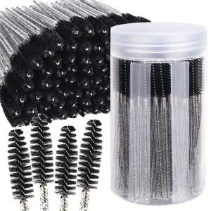 TEMU 140개 일회용 마스카라 브러쉬 + 재사용 가능한 용기 1개 - 핑크 & 블랙 나일론 브러쉬, 슬림 핸들 속눈썹 & 눈썹 스풀리, 래쉬 익스텐션, 속눈썹 연장 도구, 마스카라 브러쉬 교체, 세련된 디자인, 튼튼한 구조