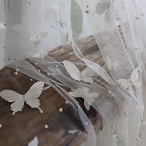TEMU 3D 나비 투유 시스루 메쉬 네트 원단 반짝이 진주 비즈 레이스 천 바느질 공예 드레스 의상 홈 데코용