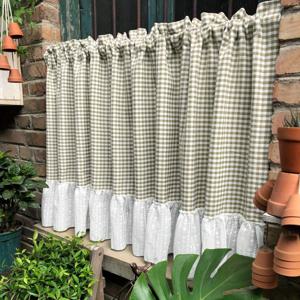 TEMU KMSG 1 패널 빈티지 보호 체크무늬 세미블랙아웃 커튼 발란스 - 레이스 트림, 로드 포켓 주방 창문용, 크로스위브 패널 블라인드 (저유지보수), 캐비닛 및 사계절 프라이버시, 디자인, 보호 팜하우스 스타일