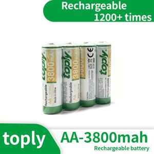 TEMU 2/4/8/16팩 탑리 AA 배터리 충전 완료 고용량 3800mAh NiMH 충전식, 저자가 방전 1.2V 더블 A 배터리 대량 팩 - 카메라, 리모컨, 가정 및 사무용 기기 호환 (AA 기기 호환)