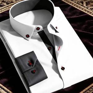 TEMU 남성용 비즈니스 캐주얼 드레스 긴팔 셔츠, 블랙 앤 화이트 대비, 블랙 레드 버튼 특수 디자인, 라펠 버튼, 120G/㎡ 사방 스트레치 바디 원단, 내구성