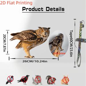 TEMU 2D 평면 올빼미 쫓는 새 퇴치기 - 양면 플라스틱, 매달린 벨과 반사 리본 포함, 정원/농장 발코니에 적합 - 비둘기 및 쥐 퇴치