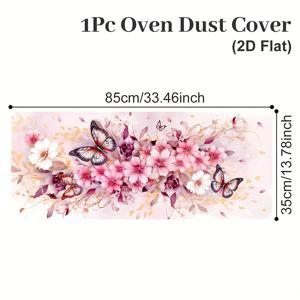 TEMU 2D 평면, 1개, 핑크 나비꽃 프린트 전자레인지 먼지 커버, 핑크 나비꽃 디자인 오븐 커버 천, 전자레인지, 카운터탑 & 캐비닛 정리 장식, 주방 장식 및 가전 보호에 완벽, 2D 평면