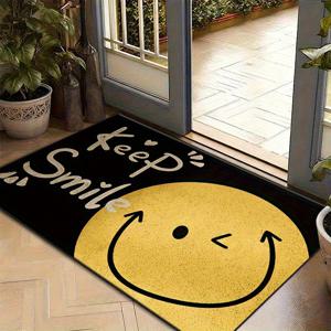 TEMU [골든 벨벳] 옐로우 스마일리 페이스 현관 매트, 실외 및 실내 사용에 적합, 침대 옆 카펫, 작은 욕실 러그, 현관, 거실, 침실, 주방 및 발코니 장식에 적합, 입구 효과 향상, 우아한 발 매트