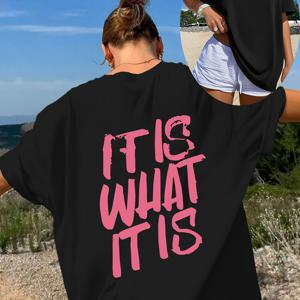 TEMU 플러스 사이즈, 여성용 오버사이즈 라운드넥 티셔츠 - 오버사이즈 드롭 숄더 여름 블라우스, 루즈핏 캐주얼 반팔 탑, 플러스 사이즈 편안한 캐주얼 의상, 세탁기 사용 가능 봄 여름 아웃핏 100% (또는 거의 100%) 탑 네임 커버리지