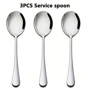 TEMU 3개 공용 스푼 세트 고품질 스테인리스 스틸 서비스 식기류 내구성 있는 뷔페/주방/파티용 스푼 견고한 공용 식기류 금속 파티 레스토랑 요리 분류용 서빙 스푼 식기류 경면 연마 식기세척기 사용 가능 (은색, 8.6인치)