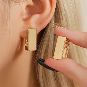 TEMU 스타일의 패셔너블한 긴 직사각형 기하학 원형 귀걸이 1쌍, 고급스럽고 다용도이며, 여성의 데일리 출퇴근, 연회, 파티 또는 휴가 착용에 적합합니다.