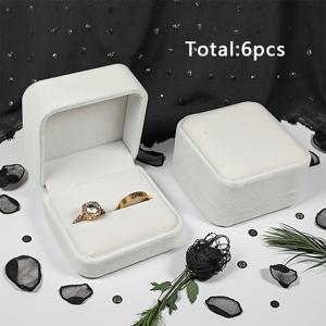 TEMU 6개 세트 럭셔리 벨벳 커플 링 박스, 남녀 공용 우아한 주얼리 선물 상자, 초대형 링 보관 케이스, 부드러운 터치, 귀걸이, 스터드, 동전, 배지, 선물 포장에 이상적, 프로포즈, 약혼, 결혼식, 발렌타인데이, 생일 파티에 완벽